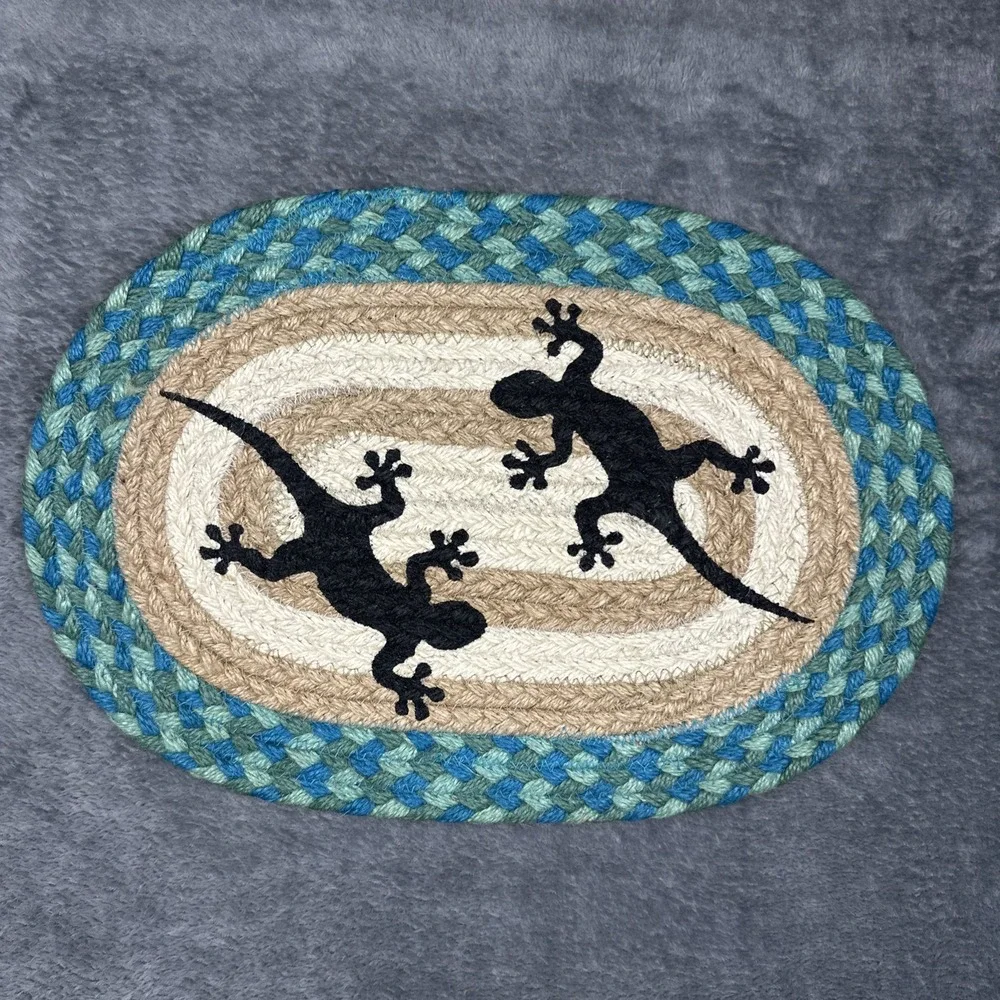 Earth Rugs 2 Items Gecko Lizard Kokopelli‎ Braided Jute Trivet Hot Pad Table Mat